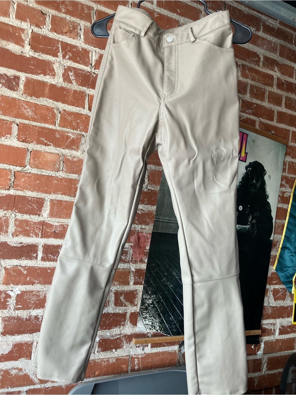 H&M Men's Slim Faux Leather Pants in Light Beige